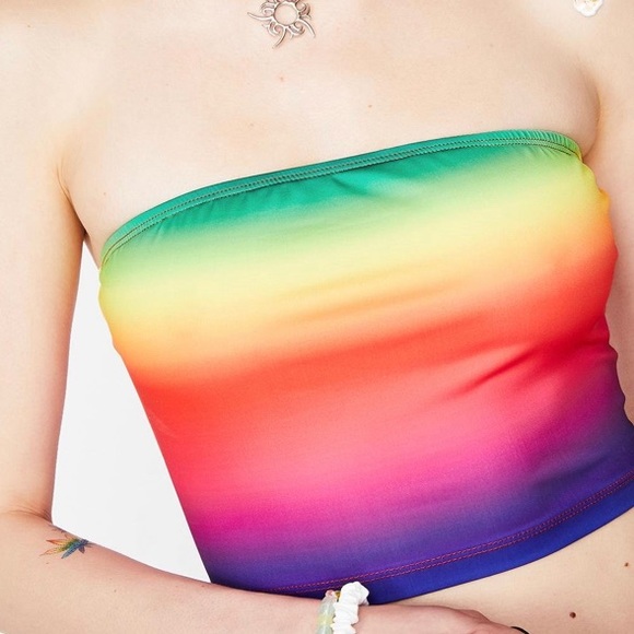 Dolls Kill Tops - Psychedelic Sunrise TubeTop Dollskill CurrentMood